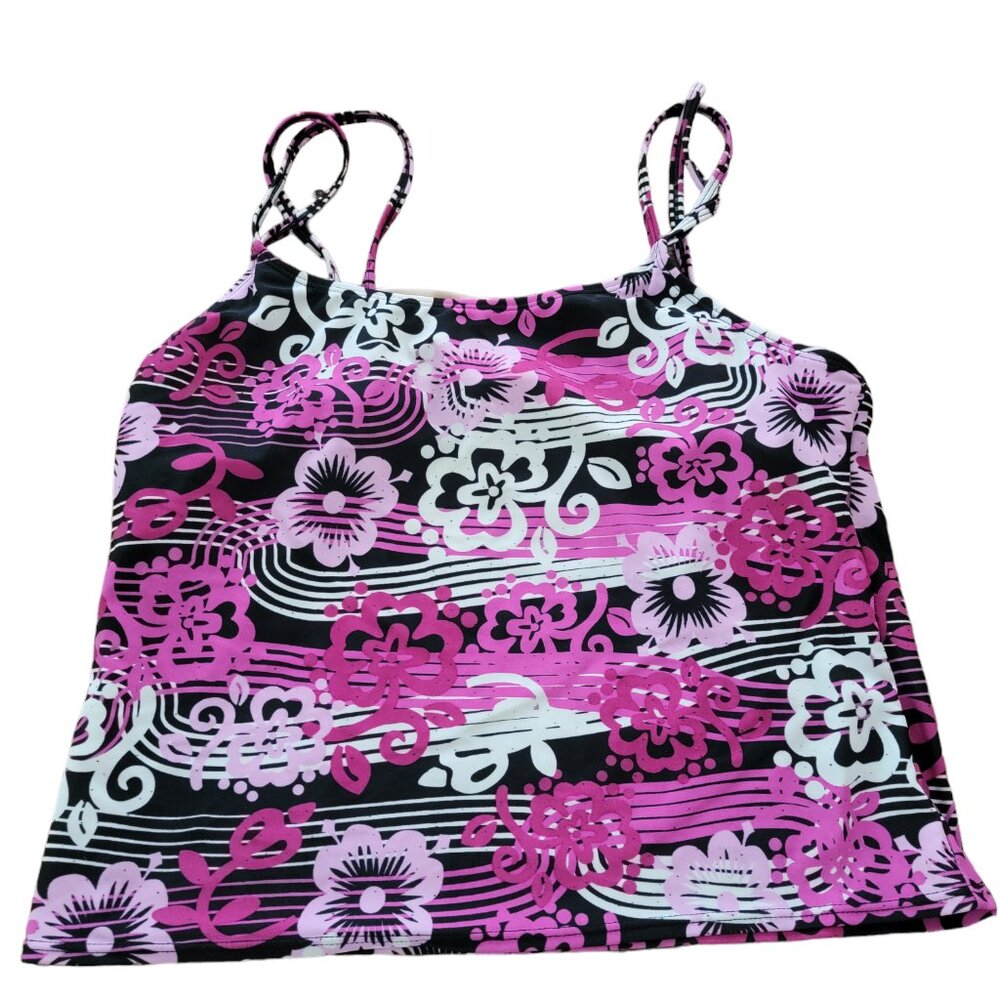 Southern Expressions Bikini Tankini Swim Top in Pink/Black/White Floral